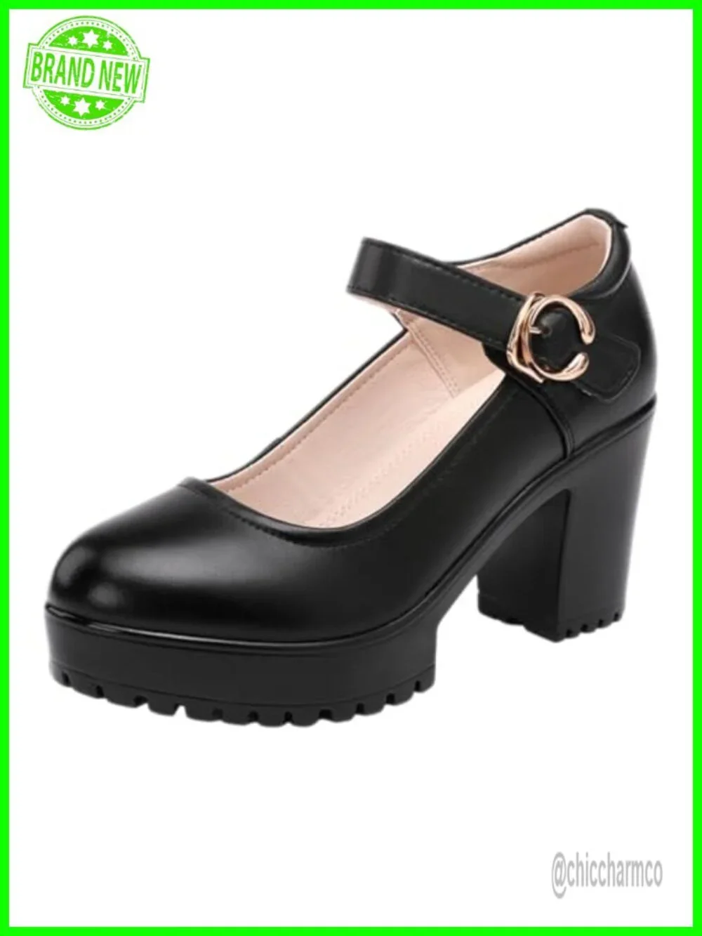 Chunky Heel Platform Mary Jane Shoes Round Toe Block Heel Anti-Slip Lug Sole